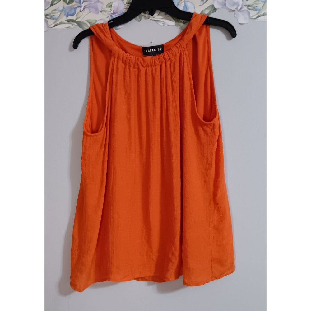 Harper 241 Orange Large Casual Party Business Flowy Sleeveless Minimalist Top